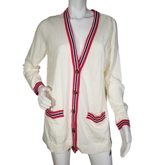 Lands End Womens Size Large Button Cardigan Front Pockets Vneck Grandpa Ivory - Picture 1 of 9